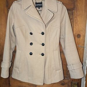 Express Tan Double-Breasted Pea Coat